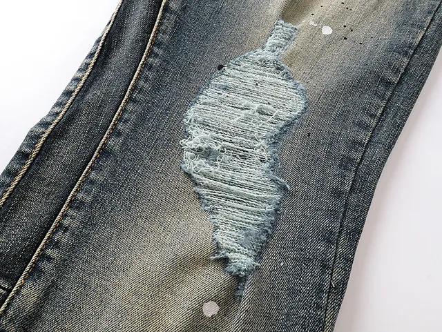 Purple Brand Distressed Paint-Splatter Flared Jeans