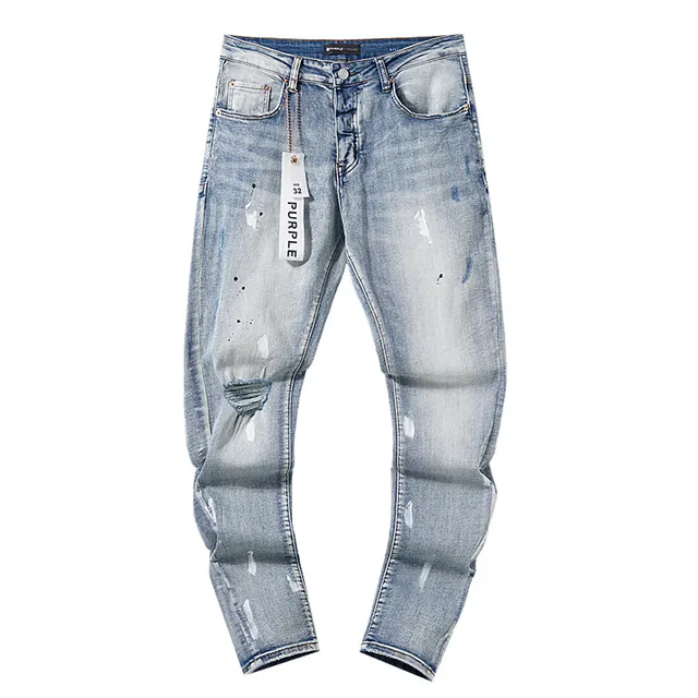 Purple Brand Distressed Light-Wash Paint-Splatter Jeans