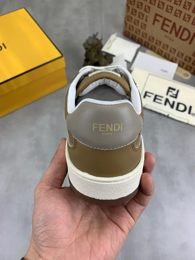 Fendi Beige White Perforated Suede And Leather Upper Contrasting Laces Lining Lifestyle Sneakers