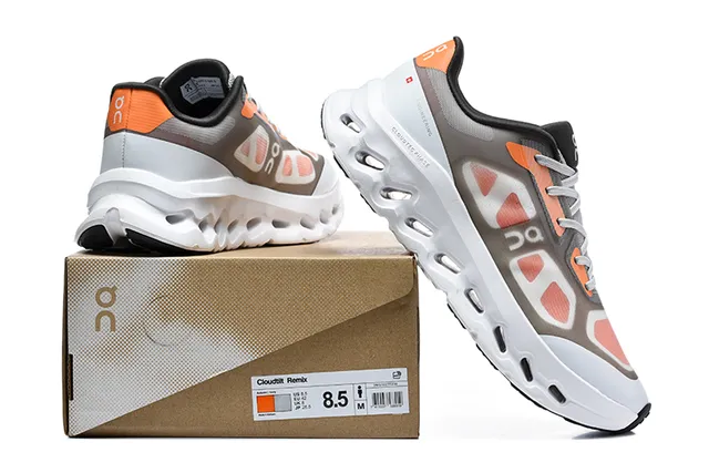 On Black White Engineered Mesh Upper Open Hexagonal CloudTec Pods Running Shoes