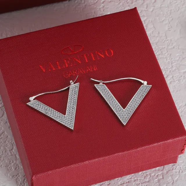 Valentino VLogo Pavé Crystal Gold and Silver Hoop Earrings
