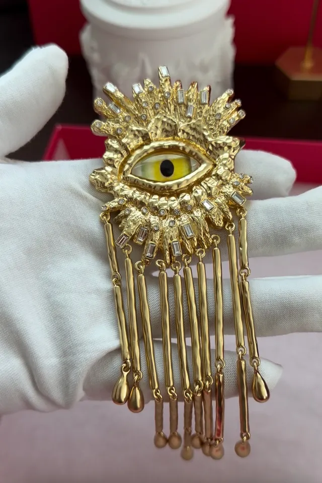 Gold Yellow Metal Eye Motif Centerpiece Brooch