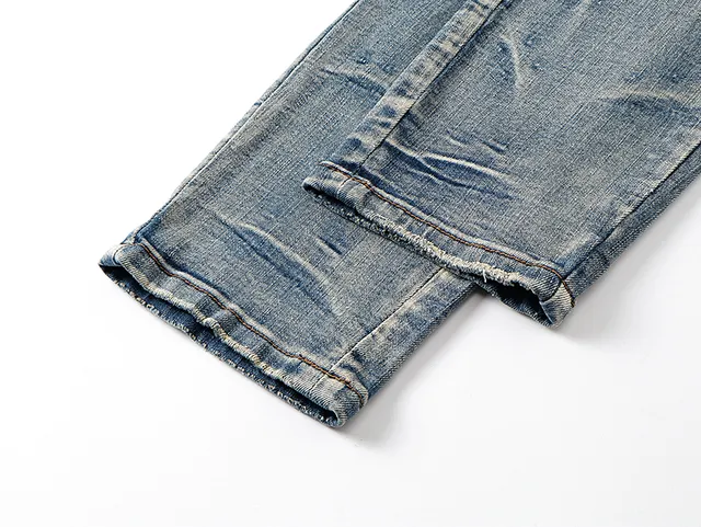 Amiri Blue White Distressed Graphic-Print Jeans