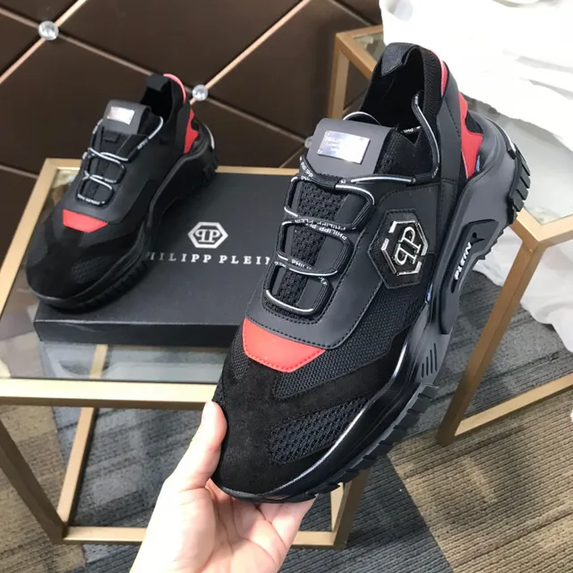 Philipp Plein Black Orange Laceless Strap Closure Hexagonal PP Logo Chunky Sneakers