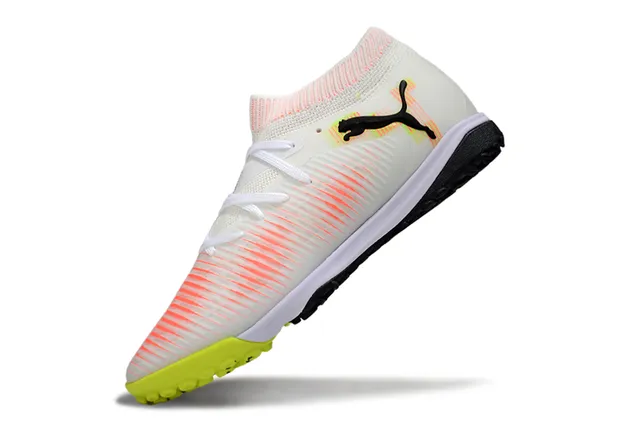Puma Future Z White Orange Sock-Fit Collar Gradient Stripe Upper Turf Soccer Shoes