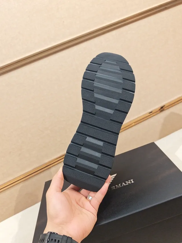 Emporio Armani Black Slip-On Leather Platform Sneaker
