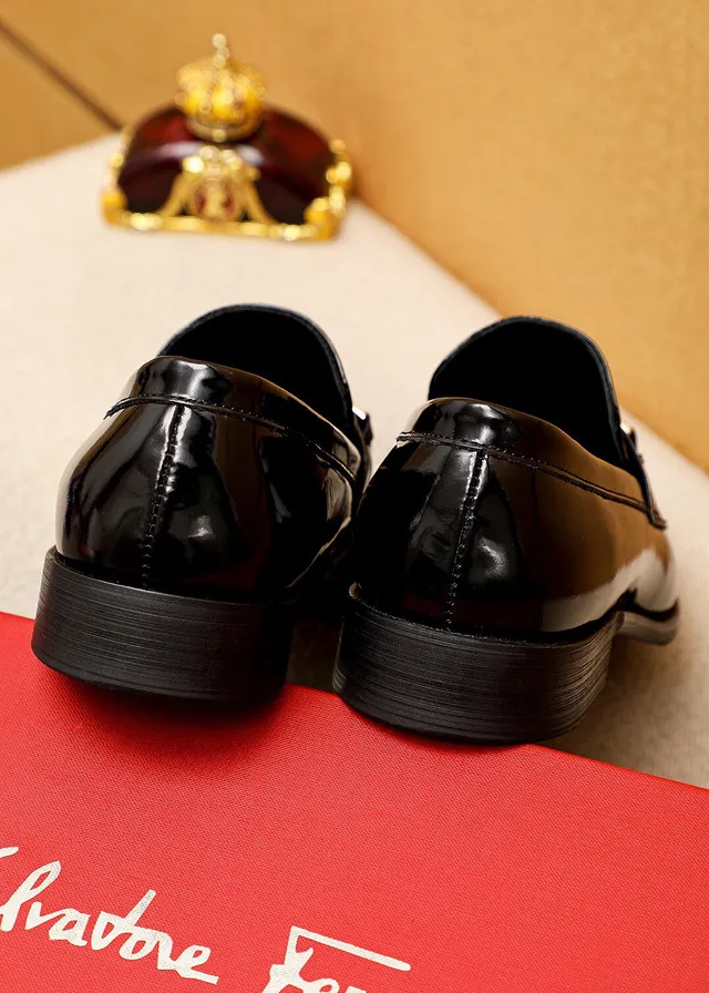 Salvatore Ferragamo Gancini Loafer Black Patent Croc-Embossed Loafers