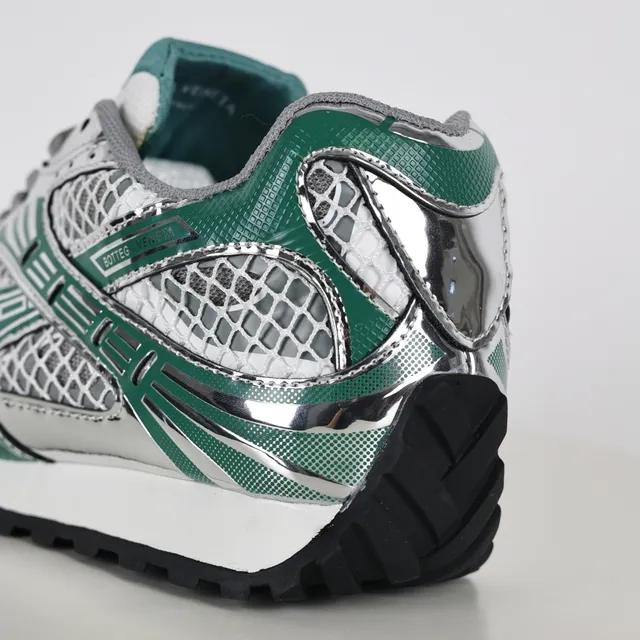ASICS Green Silver Metallic Mesh Cage Forest Synthetic Overlays Running Shoes