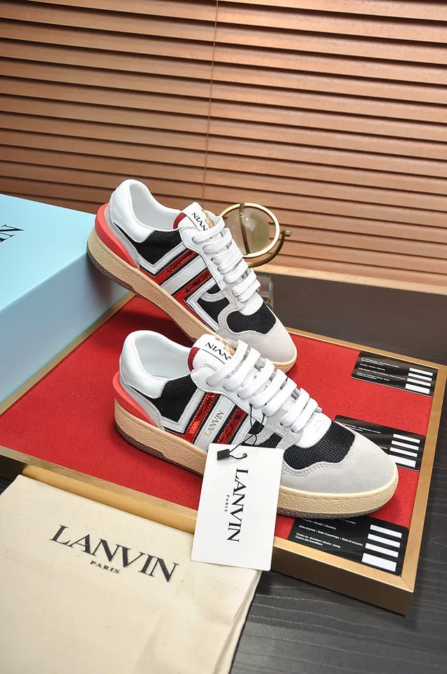 Lanvin White Gray Low-Top Cupsole Sneakers