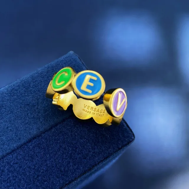 Versace Alphabet Medusa Head Enamel Letter Ring