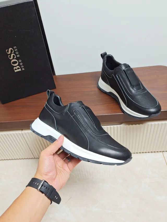 Hugo Boss Black Leather Slip-On Lifestyle Sneakers
