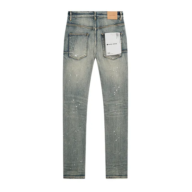 Purple Brand Distressed Paint-Splattered Slim-Fit Light Wash Jeans