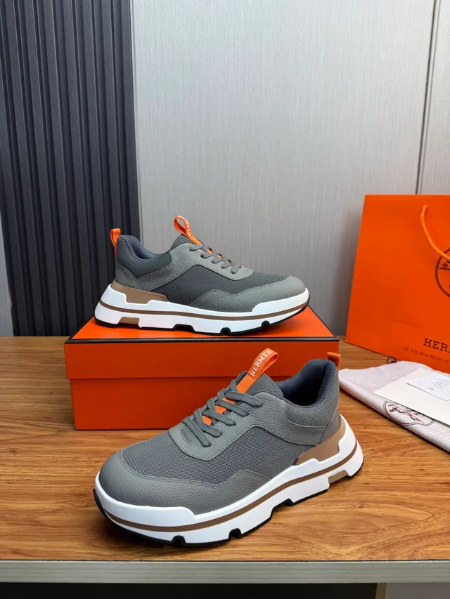 Hermès Gray and Orange Chunky Lifestyle Sneakers
