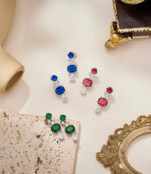 Green and Clear Multi-Stone Cascade Drop Earrings