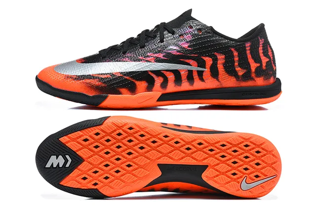 Nike Black Orange Knit Upper Flame Graphic Print Indoor Soccer Shoes