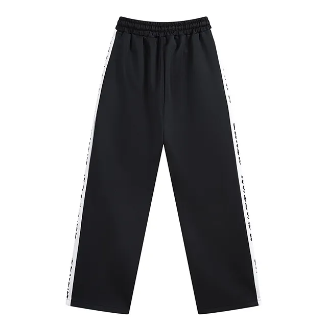 Black Side-Stripe Embroidered Logo Sweatpants