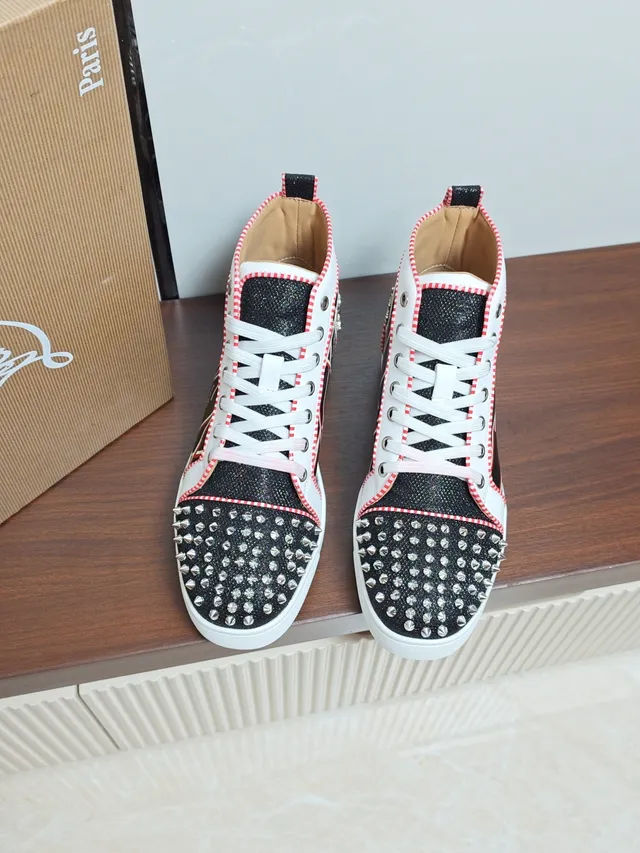 Christian Louboutin Black Red Spiked Toe High-Top Lifestyle Sneakers