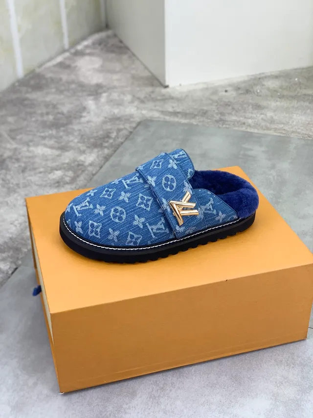 Louis Vuitton Blue Navy Denim Monogram Fabric Plush Shearling Lining Casual Shoes