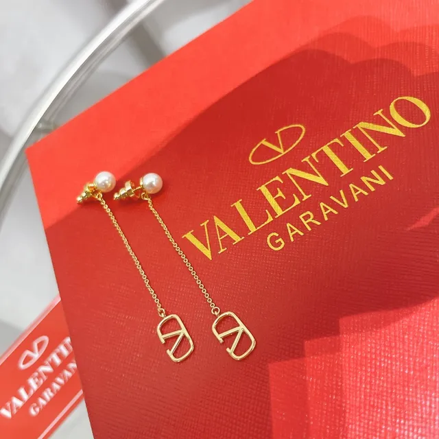 Valentino VLTN Pearl Stud Chain Dangling Earrings