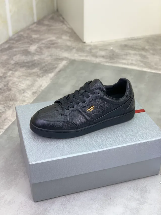 Prada Black Pebbled Leather Low-Top Lifestyle Sneakers