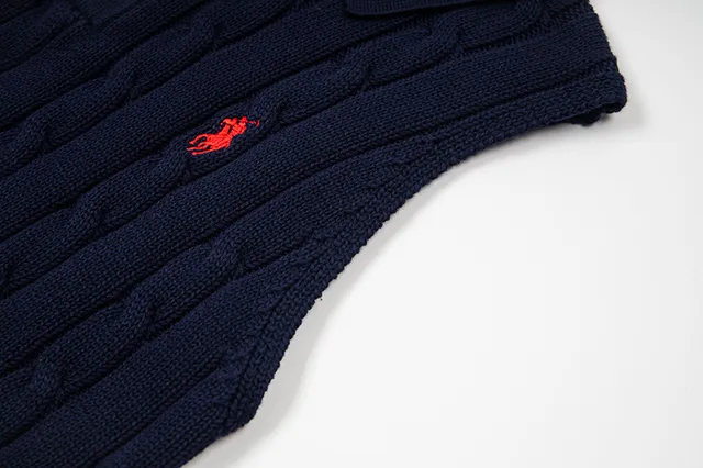 Polo Ralph Lauren Beige Navy Cable-Knit Sleeveless Polo Shirt