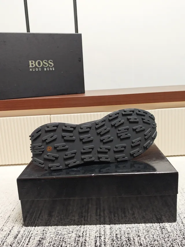 Hugo Boss White Brown Mixed-Material Upper Sculpted Midsole Sneakers