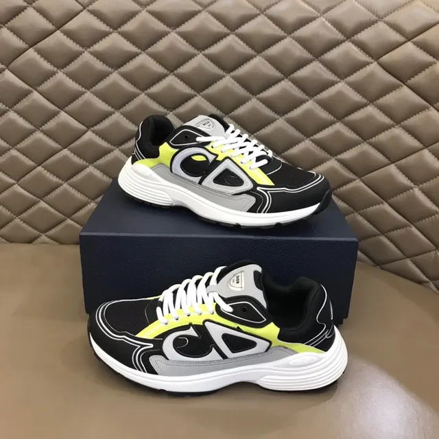 Dior Black Yellow Layered Multi-Panel Upper Neon Accent Stripes Chunky Sneakers