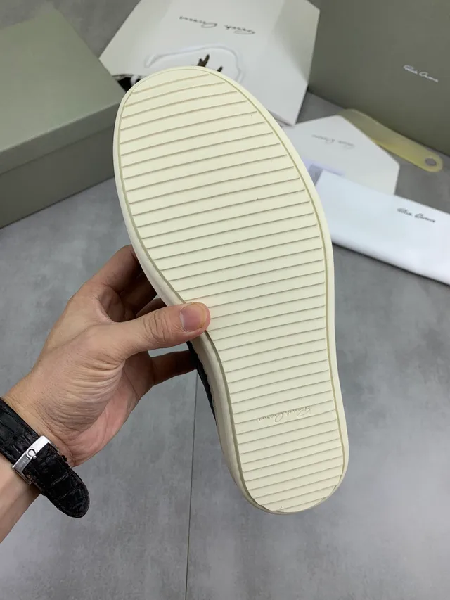 Rick Owens Black Beige Leather Off-White Platform Sole Sneakers