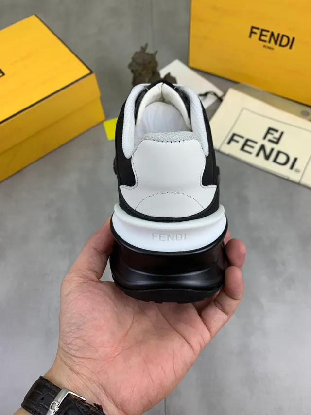 Fendi Monogrammed Mesh and Leather Chunky Sneaker