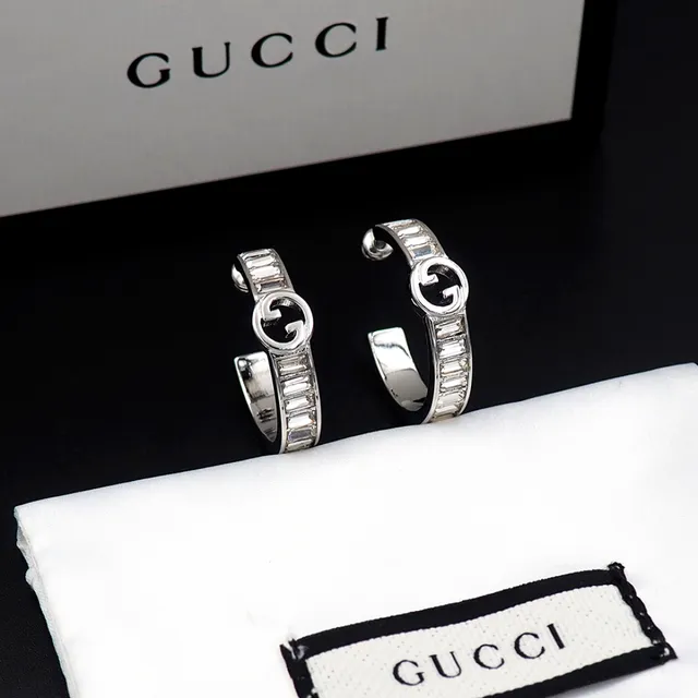 Gucci GG Marmont Baguette-Cut Stone Hoop Earrings