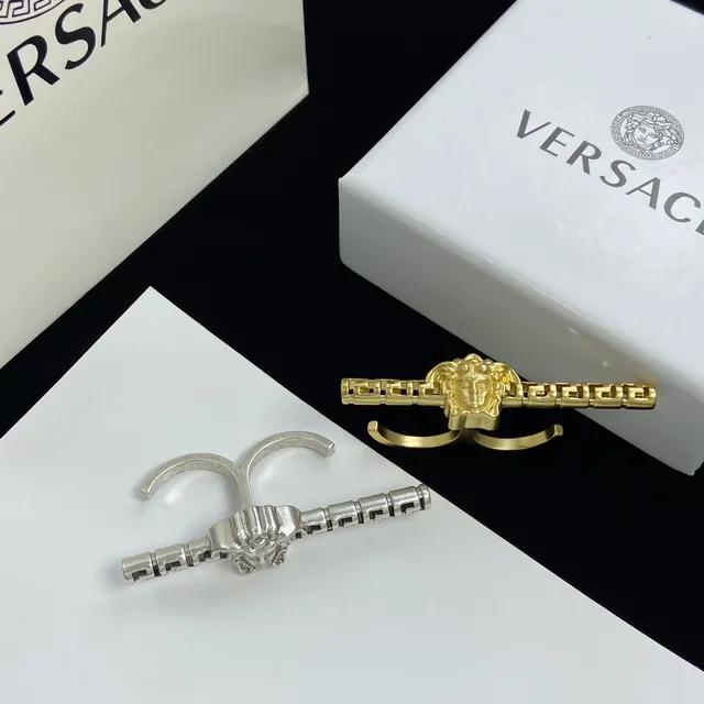 Versace Medusa Head Silver Gold Motif Segmented Bar Design Earrings