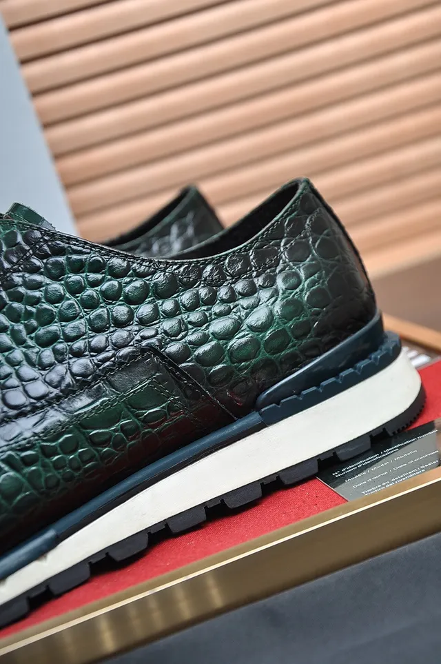 Berluti Green Crocodile-Embossed Cap-Toe Derby Shoes