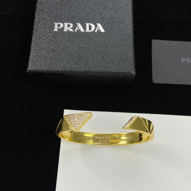 Prada Geometric Pavé Crystal Gold-Tone Open Cuff Bracelet
