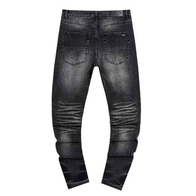 Distressed Slim-Fit Washed Black Ripped Jeans