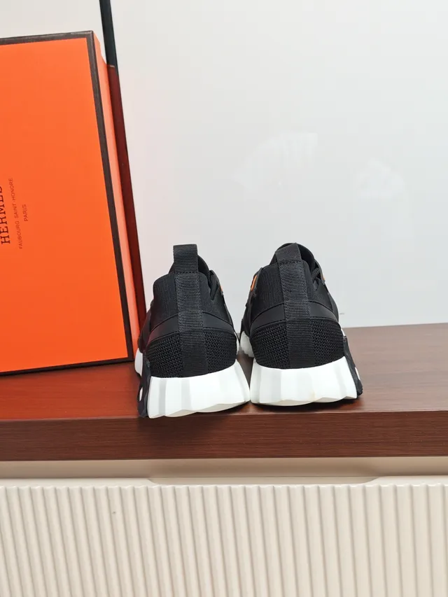 Hermès Black White Knit Upper Sculpted Midsole Sneakers