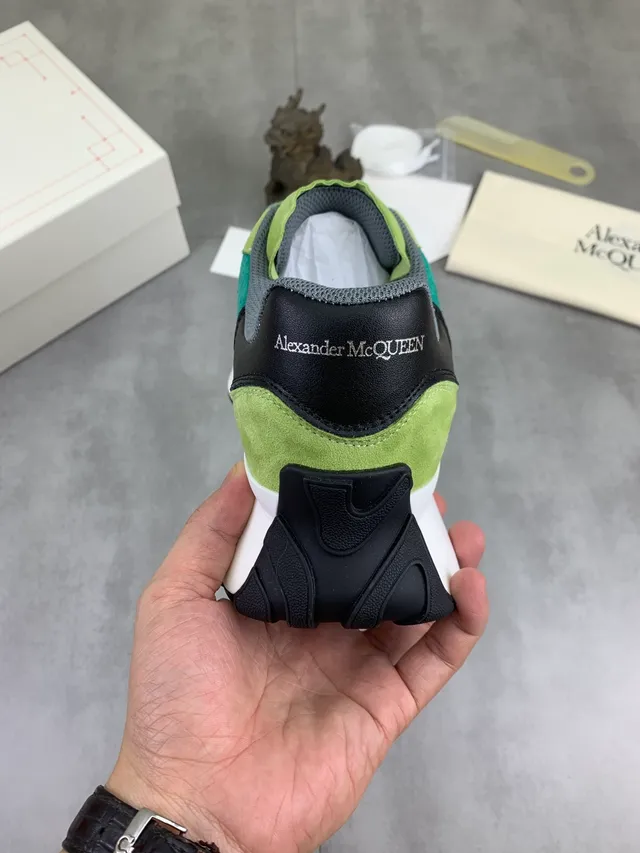 Alexander McQueen Oversized Sneaker Lime Green and Teal Suede Lifestyle Sneakers