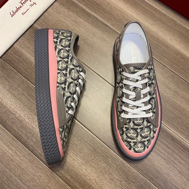 Salvatore Ferragamo Monogram-Print Canvas Low-Top Sneakers