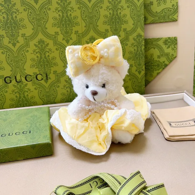 Gucci Yellow White Plush Teddy Bear Ruffled Dress