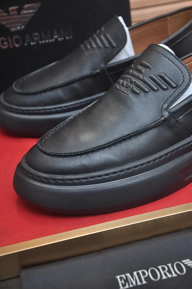 Giorgio Armani Black Brown Slip-On Platform Sole Loafer