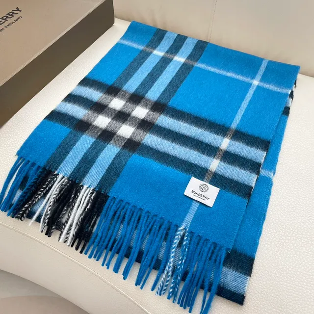 Burberry Classic Check Blue Cashmere Scarf