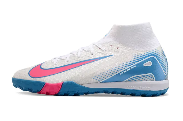 Nike White Blue High-Top Collar Synthetic Textured Upper Indoor Soccer Shoes