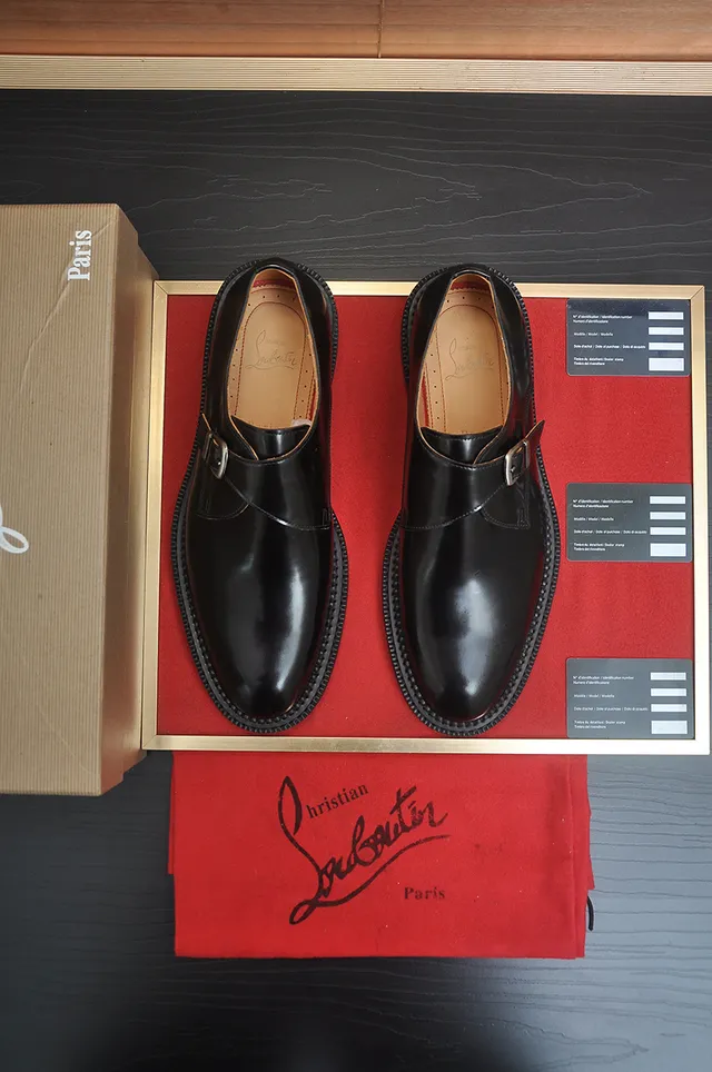Christian Louboutin Black Red Single Strap Buckle Closure Monk Shoes