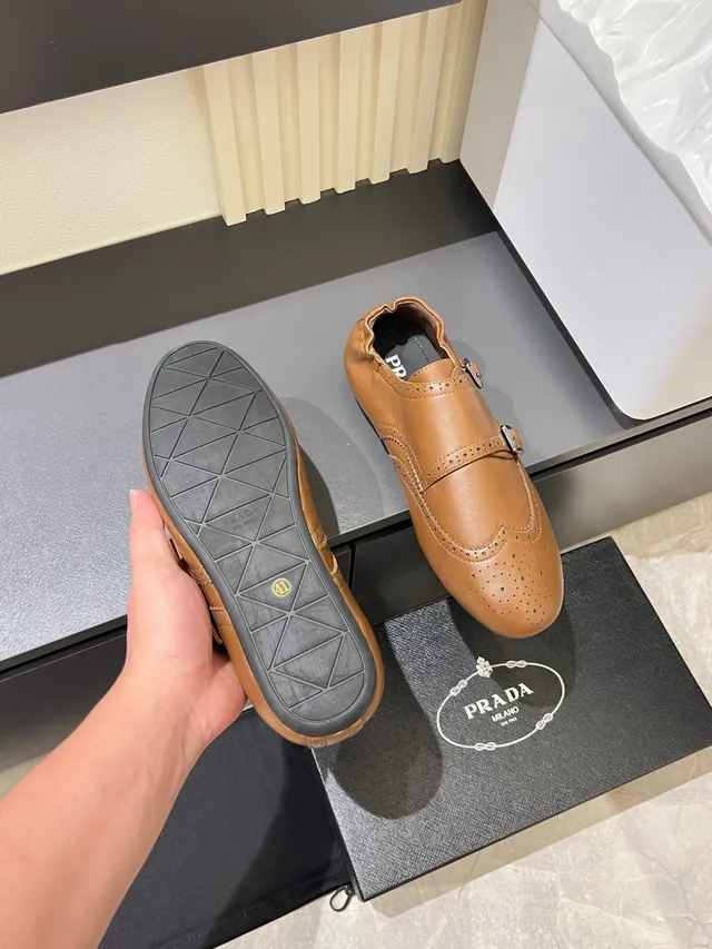 Brown Black Brogue-Perforated Strap Monk Shoes