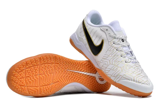 Nike White Orange Low-Top Synthetic Mesh Upper Indoor Soccer Shoes
