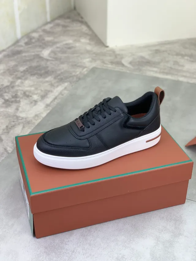 Loro Piana Black Leather Perforated Toe Lifestyle Sneakers