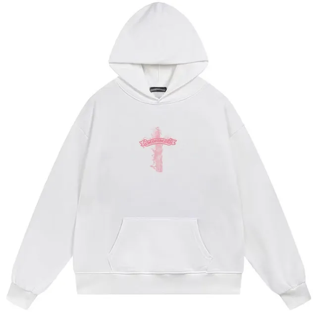 White Pink Oversized Fit Back Graphic Print Hoodie