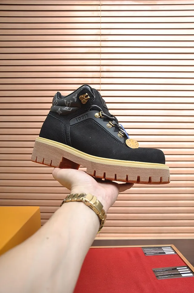 Louis Vuitton Black Beige Suede Upper Dual-Lace System Work Boots