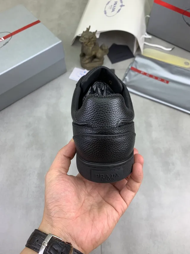 Prada Black Pebbled Leather Low-Top Lifestyle Sneakers