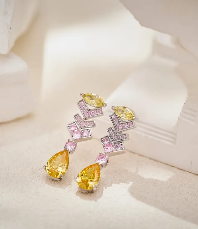 Pink Geometric Zigzag Drop Earrings