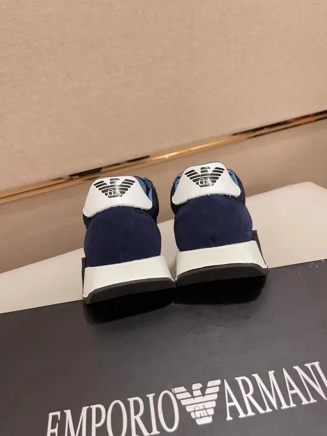Armani Exchange Navy Blue Ribbed Knit and Suede Lifestyle Sneaker